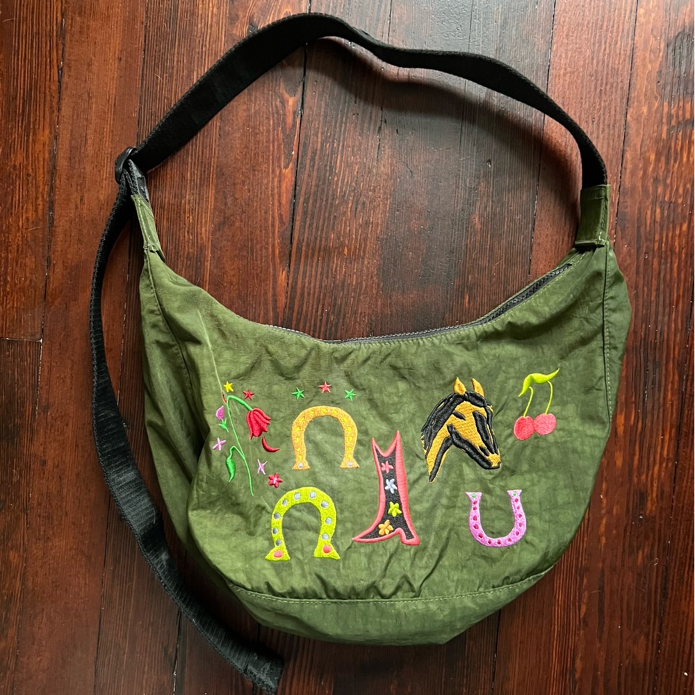 Baggu Jessica Williams medium embroidered crescent bag